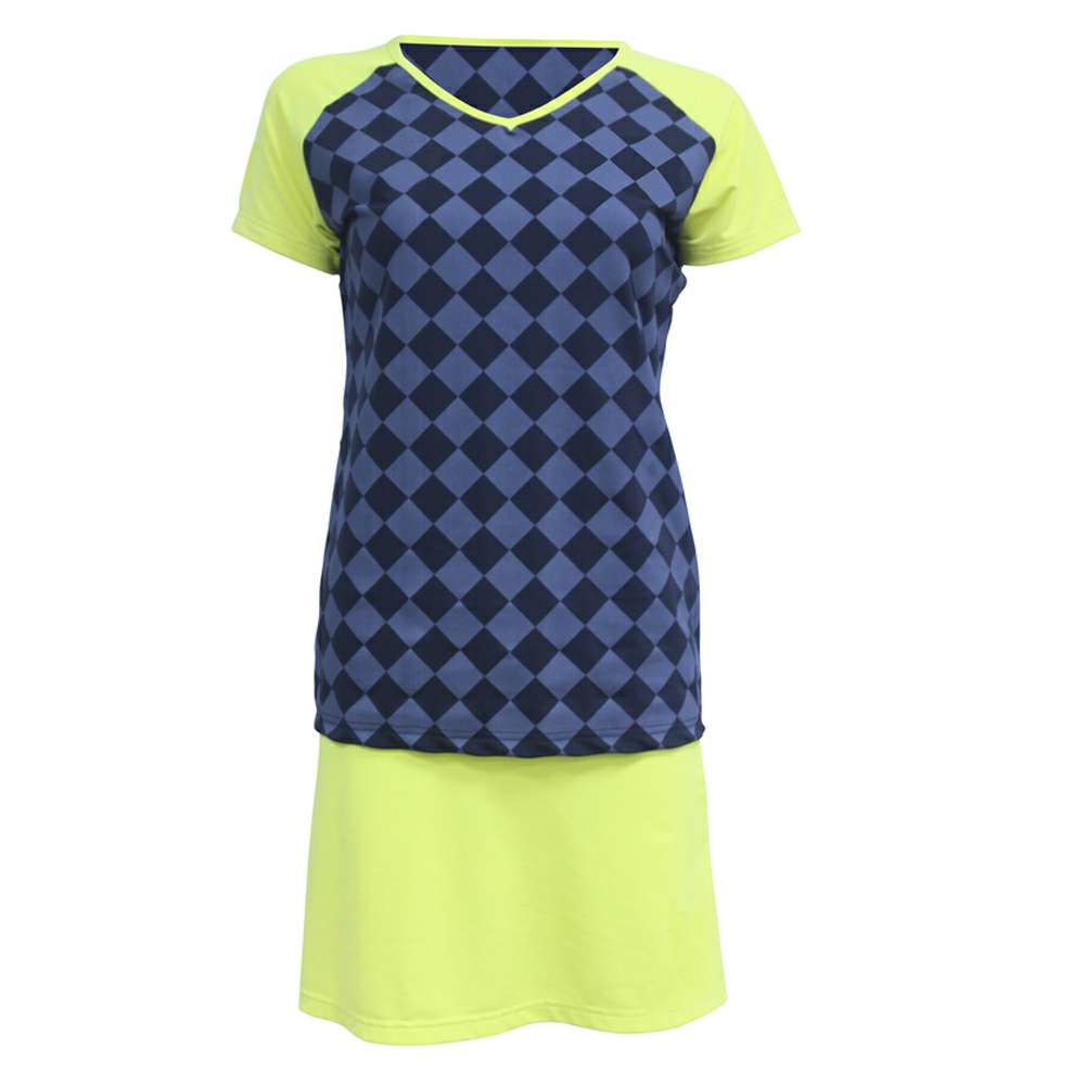 Navy Checkered and Neon Yellow Tennis Dress